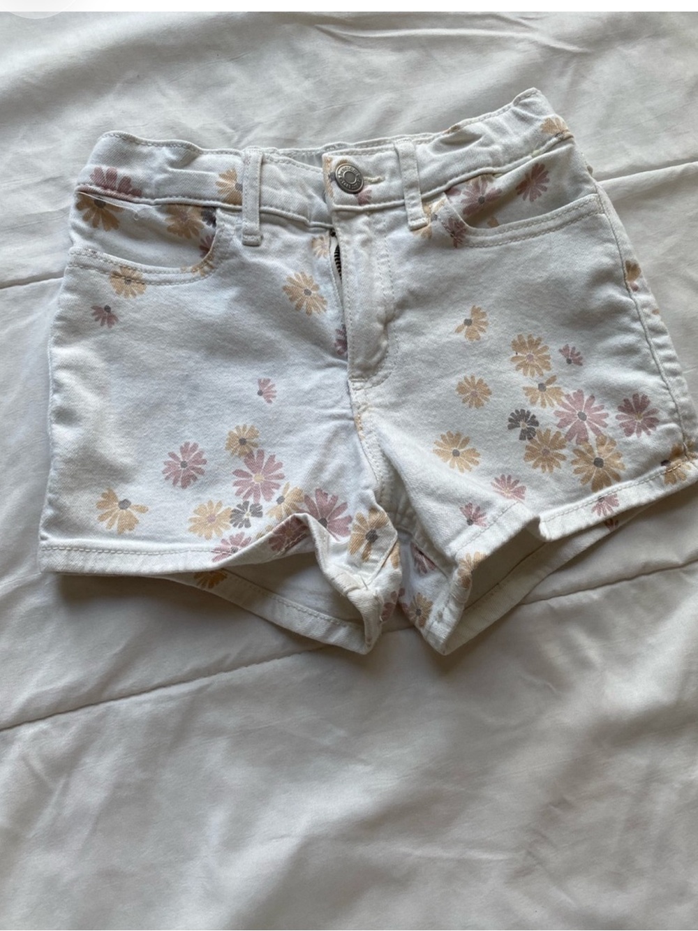 abercrombie kids White Denim Shorts with Pastel Floral Print